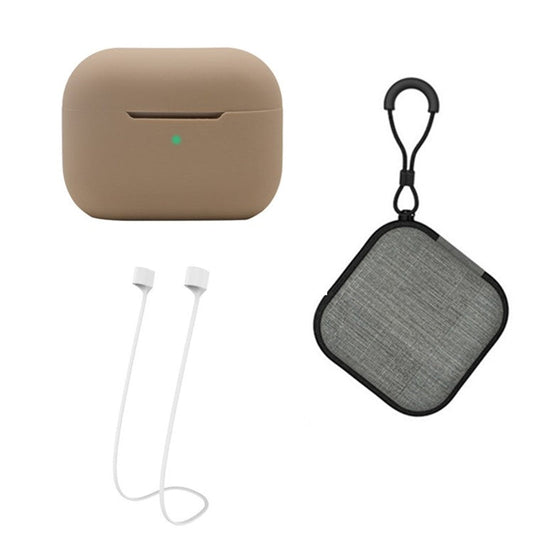Silicone Case for Apple AirPods Pro 2, Earbuds Charging Case Anti-drop Cover with Storage Box and Earphone Magnetic Anti-lost Rope Strap - Milky Tea Color