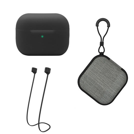 Silicone Case for Apple AirPods Pro 2, Earbuds Charging Case Anti-drop Cover with Storage Box and Earphone Magnetic Anti-lost Rope Strap - Black