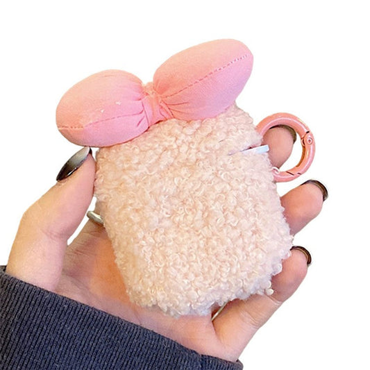 For AirPods with Charging Case (2016)  /  (2019)  /  AirPods with Wireless Charging Case (2019) Soft Fluff TPU Protective Cover Lovely Bowknot Earphone Anti-drop Case with Ring Buckle