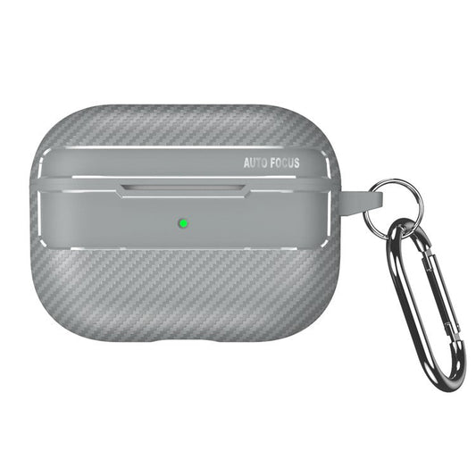 For Apple AirPods Pro Stylish Carbon Fiber TPU Anti-scratch Cover Bluetooth Earphone Full Body Protection Sleeve - Grey