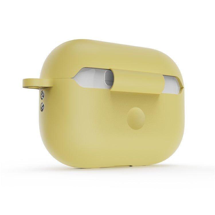 For AirPods Pro 2 Wireless Earphone Protective Cover Press Switch Anti-drop Silicone+PC Case with Hanging Buckle - Yellow