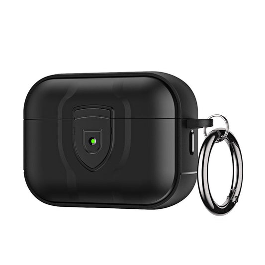 For Apple AirPods Pro 2 PC + TPU Shockproof Earphone Case Press Lock Protective Earbud Cover with Hanging Buckle - Black