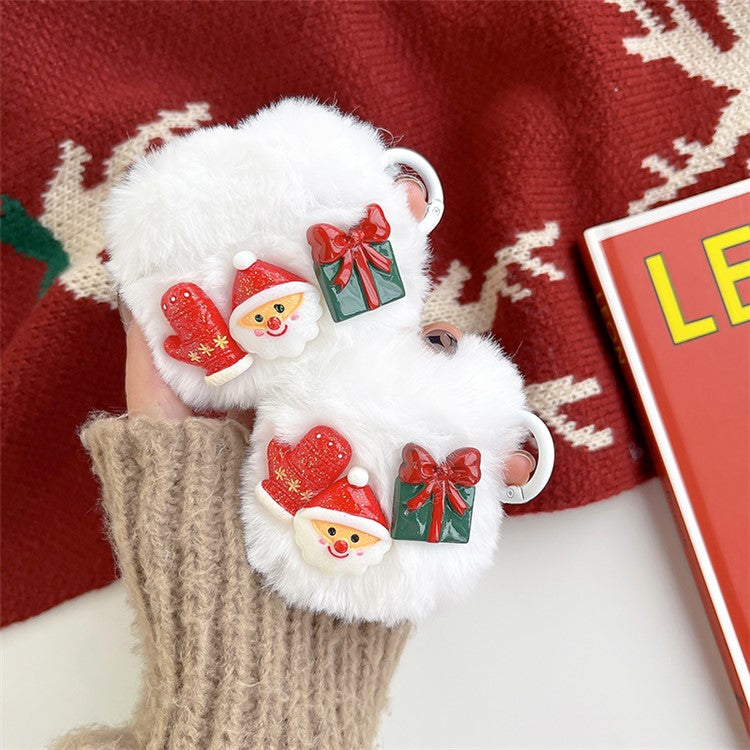 Earphone Case For Apple AirPods with Charging Case (2016)  /  (2019)  /  AirPods with Wireless Charging Case (2019), Christmas Snowman Palm Gift Fluff Earbud Cover with Ring Buckle
