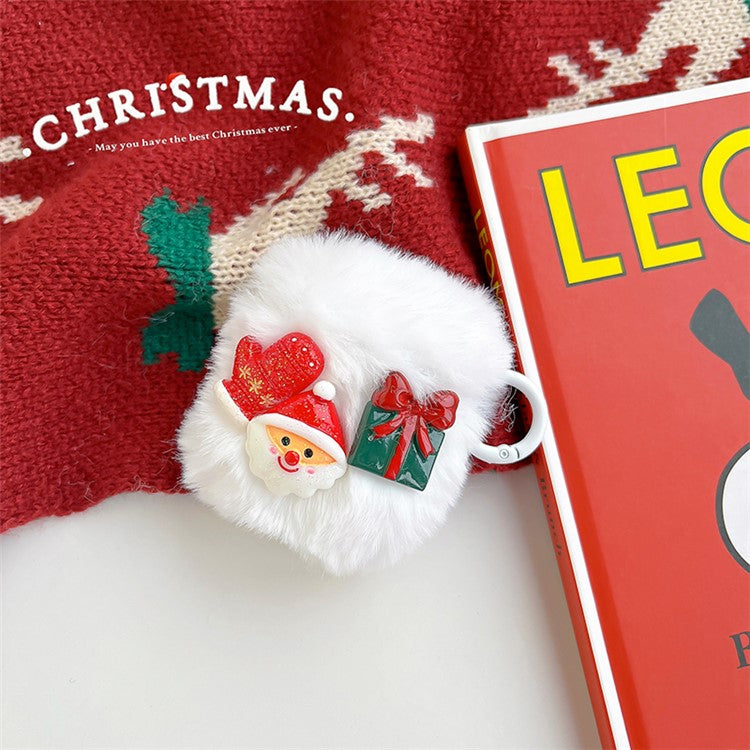 Earphone Case For Apple AirPods with Charging Case (2016)  /  (2019)  /  AirPods with Wireless Charging Case (2019), Christmas Snowman Palm Gift Fluff Earbud Cover with Ring Buckle