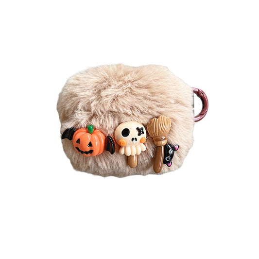 Soft Fluff Earbud Cover For Apple AirPods 3, Anti-fall TPU Little Ghost Skull Earphone Case with Ring Buckle - Khaki