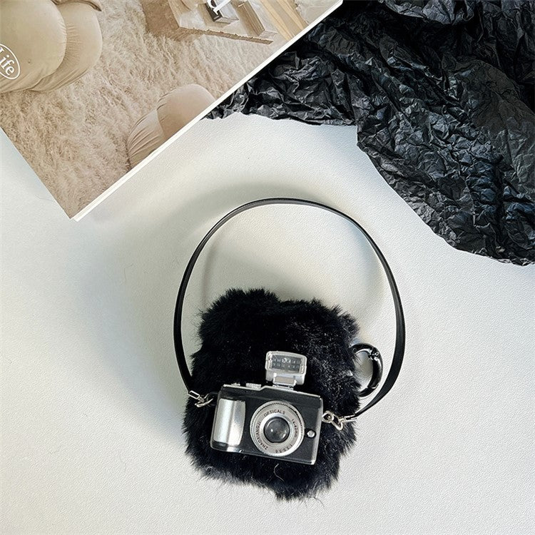 For Apple AirPods with Charging Case (2016)  /  (2019)  /  AirPods with Wireless Charging Case (2019) Light Function Camera Design Fluff + TPU Protective Cover with Hook