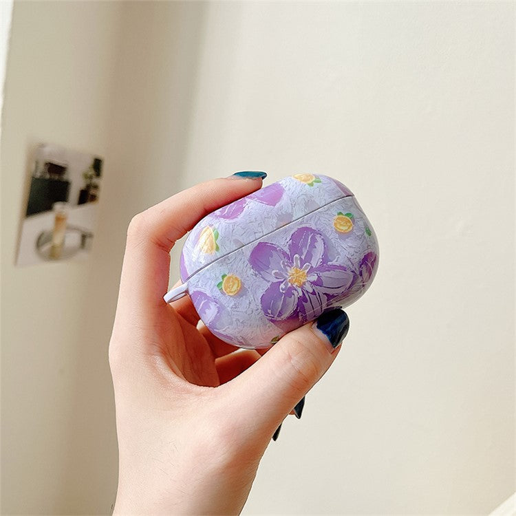 Anti-Fall Glossy Case for Xiaomi Redmi Buds 4 Pro Charging Case PC Cover Bluetooth Headset Protector TWS Earbuds Shockproof Case - Purple Flower