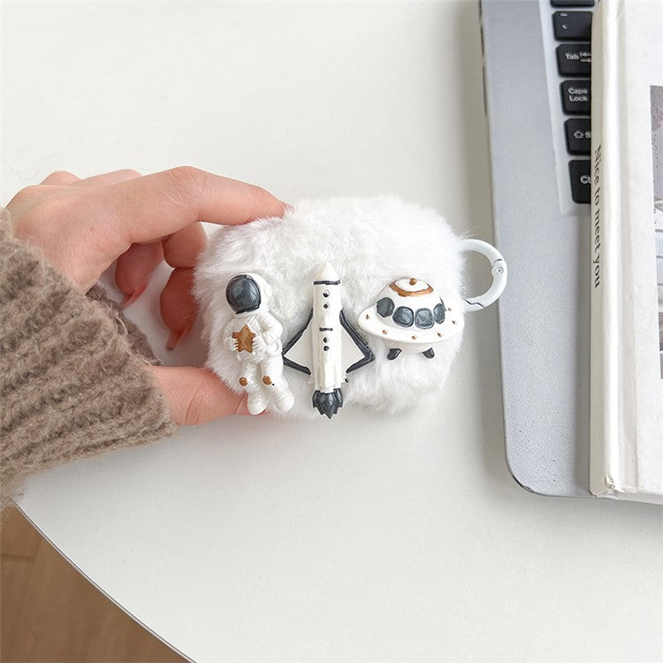Protective Cover for Apple AirPods Pro, Cartoon Astronaut / Spacecraft / Rocket Fluff + TPU Shell with Hook