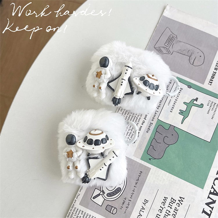 Protective Cover for Apple AirPods Pro, Cartoon Astronaut / Spacecraft / Rocket Fluff + TPU Shell with Hook