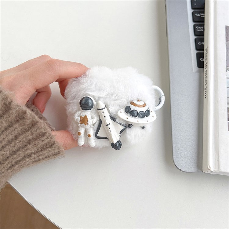 For Apple AirPods 3 Cartoon Astronaut / Spacecraft / Rocket Fluff + TPU Shell Protective Cover with Hook
