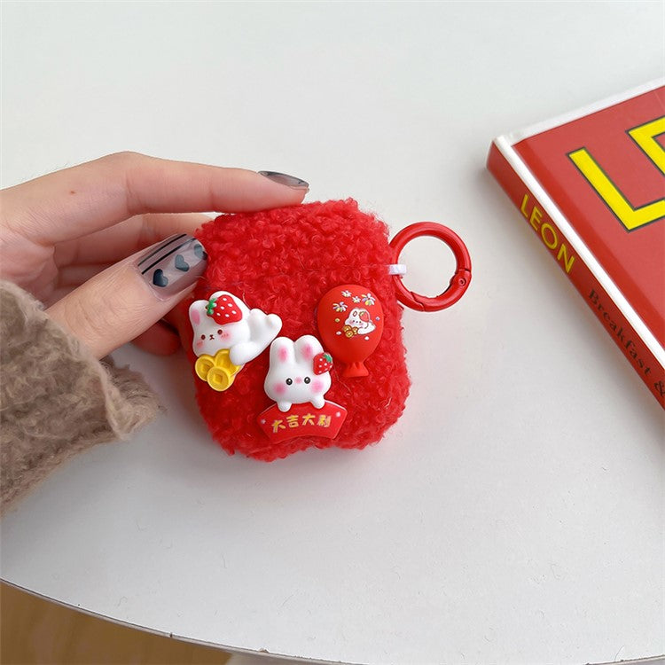 For AirPods with Charging Case (2016)  /  (2019)  /  AirPods with Wireless Charging Case (2019) Cute Rabbit Fluff TPU Earphone Cover Protective Case with Ring Buckle