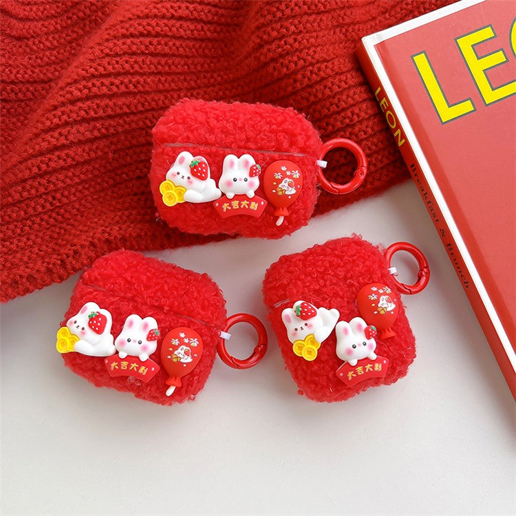 For Apple AirPods Pro Cute Rabbit Design Drop-proof Case Fluff TPU Earphone Cover with Ring Buckle