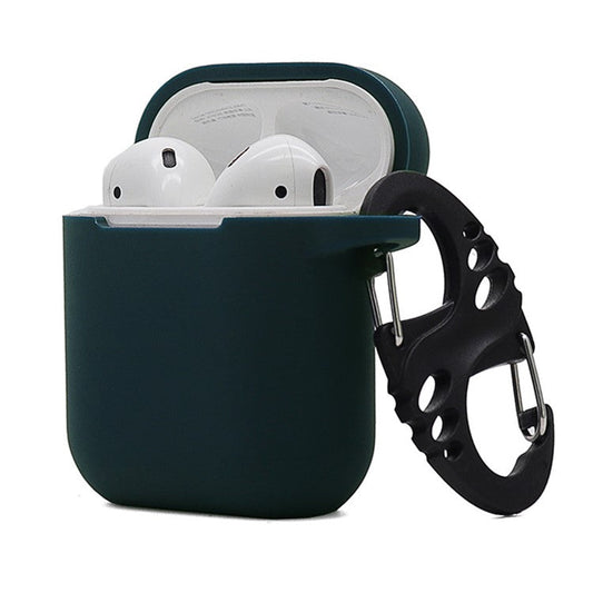 For Apple AirPods with Charging Case (2016)  /  (2019)  /  AirPods with Wireless Charging Case (2019) 2.5mm Thicken Silicone Case Protective Cover with 8-shaped Buckle - Dark Blue