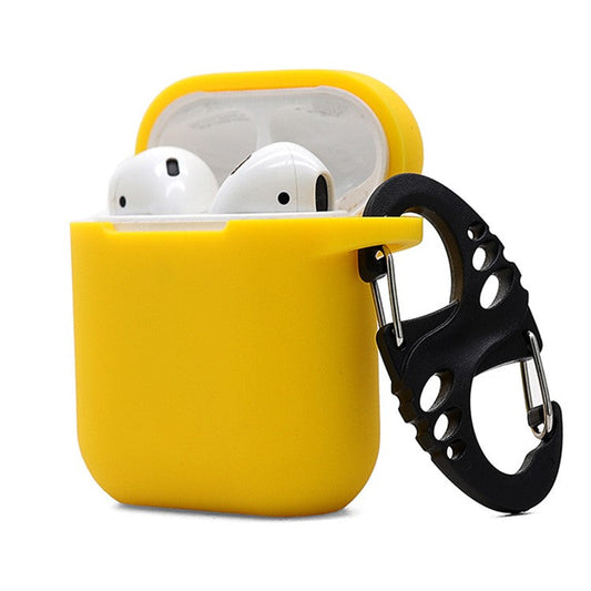 For Apple AirPods with Charging Case (2016)  /  (2019)  /  AirPods with Wireless Charging Case (2019) 2.5mm Thicken Silicone Case Protective Cover with 8-shaped Buckle - Yellow