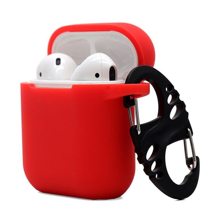For Apple AirPods with Charging Case (2016)  /  (2019)  /  AirPods with Wireless Charging Case (2019) 2.5mm Thicken Silicone Case Protective Cover with 8-shaped Buckle - Red