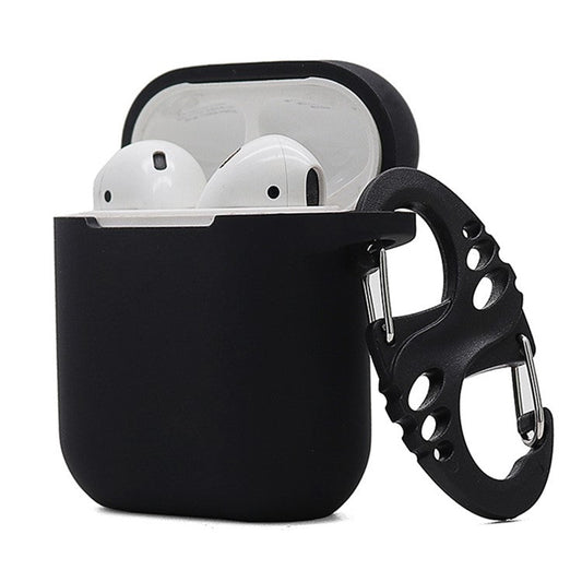 For Apple AirPods with Charging Case (2016)  /  (2019)  /  AirPods with Wireless Charging Case (2019) 2.5mm Thicken Silicone Case Protective Cover with 8-shaped Buckle - Black