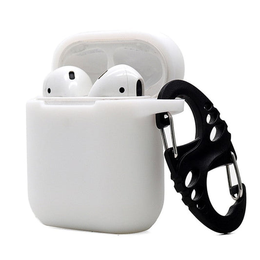 For Apple AirPods with Charging Case (2016)  /  (2019)  /  AirPods with Wireless Charging Case (2019) 2.5mm Thicken Silicone Case Protective Cover with 8-shaped Buckle - White