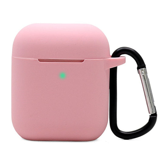 Silicone Case for Apple AirPods with Charging Case (2016)  /  (2019)  /  AirPods with Wireless Charging Case (2019), 2.5mm Thicken Protective Cover with D Ring Buckle - Pink