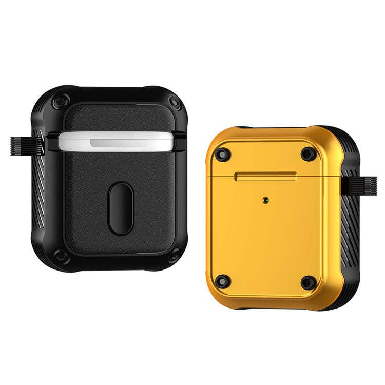 For Apple AirPods with Charging Case (2016) / (2019) / AirPods with Wireless Charging Case (2019) Dual-color PC+TPU Earphone Case Anti-drop Cover with Carabiner - Yellow