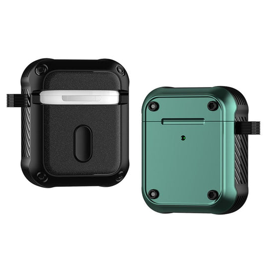 For Apple AirPods with Charging Case (2016) / (2019) / AirPods with Wireless Charging Case (2019) Dual-color PC+TPU Earphone Case Anti-drop Cover with Carabiner - Green