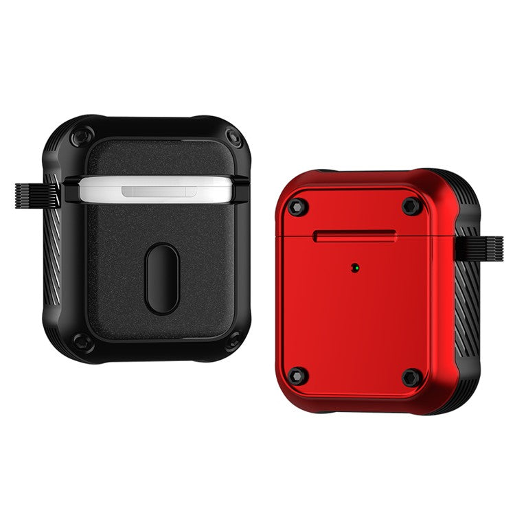 For Apple AirPods with Charging Case (2016) / (2019) / AirPods with Wireless Charging Case (2019) Dual-color PC+TPU Earphone Case Anti-drop Cover with Carabiner - Red