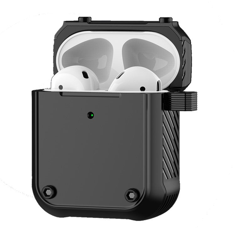 For Apple AirPods with Charging Case (2016) / (2019) / AirPods with Wireless Charging Case (2019) Dual-color PC+TPU Earphone Case Anti-drop Cover with Carabiner - Red