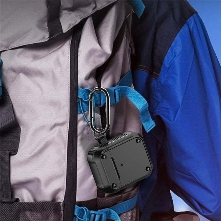 For Apple AirPods with Charging Case (2016) / (2019) / AirPods with Wireless Charging Case (2019) Dual-color PC+TPU Earphone Case Anti-drop Cover with Carabiner - Red