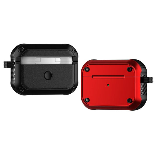 For Apple AirPods Pro 2 Anti-drop Earphone Case Dual-color PC+TPU Protective Earbud Cover with Carabiner - Red