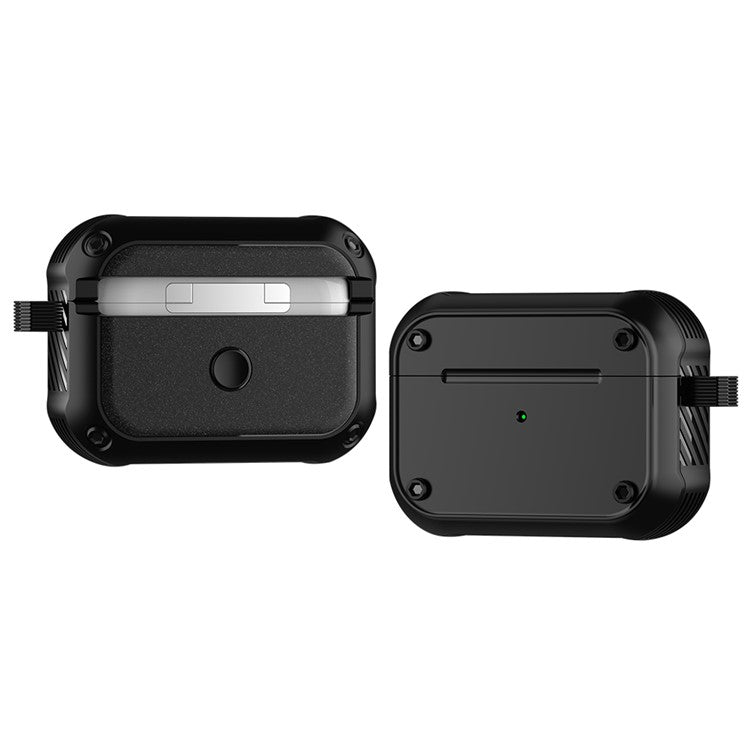 For Apple AirPods Pro 2 Anti-drop Earphone Case Dual-color PC+TPU Protective Earbud Cover with Carabiner - Black