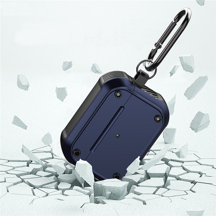 For Apple AirPods Pro 2 Anti-drop Earphone Case Dual-color PC+TPU Protective Earbud Cover with Carabiner - Black