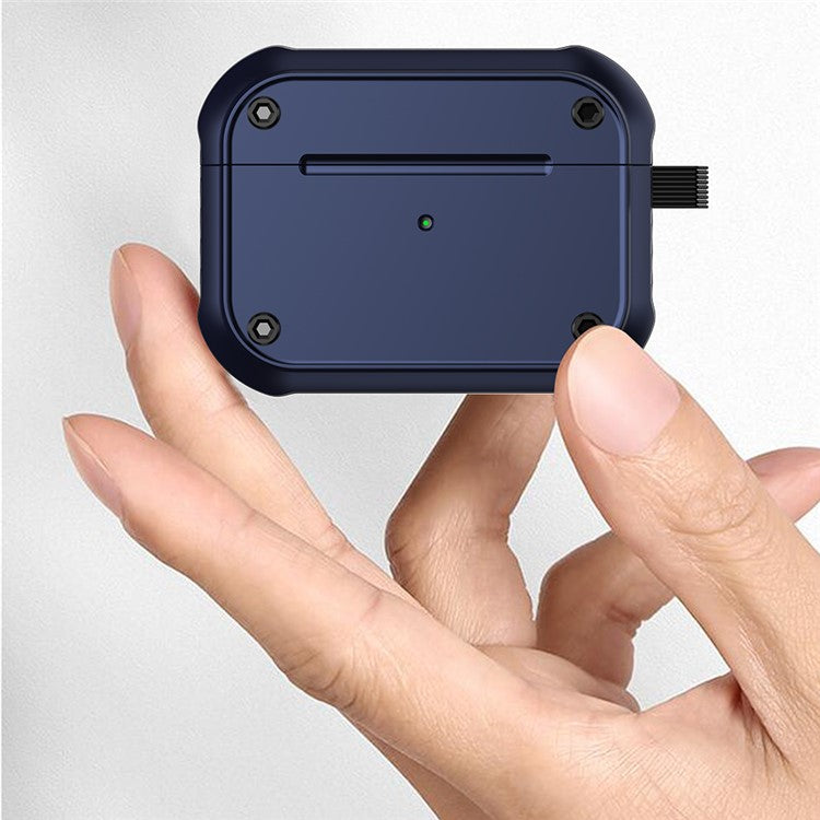 For Apple AirPods Pro 2 Anti-drop Earphone Case Dual-color PC+TPU Protective Earbud Cover with Carabiner - Black