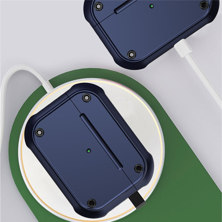 For Apple AirPods Pro 2 Anti-drop Earphone Case Dual-color PC+TPU Protective Earbud Cover with Carabiner - Black