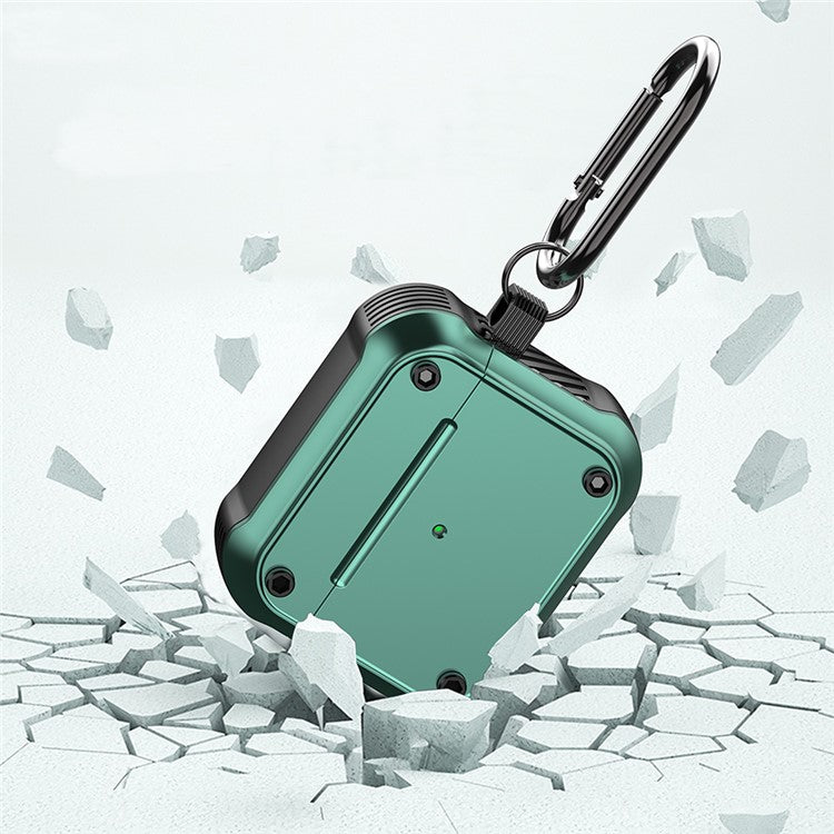 For Apple AirPods 3 Earphone Protective Case Dual-color PC+TPU Bluetooth Earbud Anti-drop Cover with Carabiner - Green