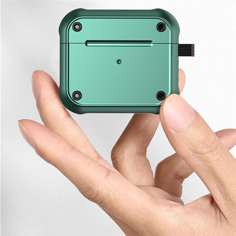 For Apple AirPods 3 Earphone Protective Case Dual-color PC+TPU Bluetooth Earbud Anti-drop Cover with Carabiner - Green