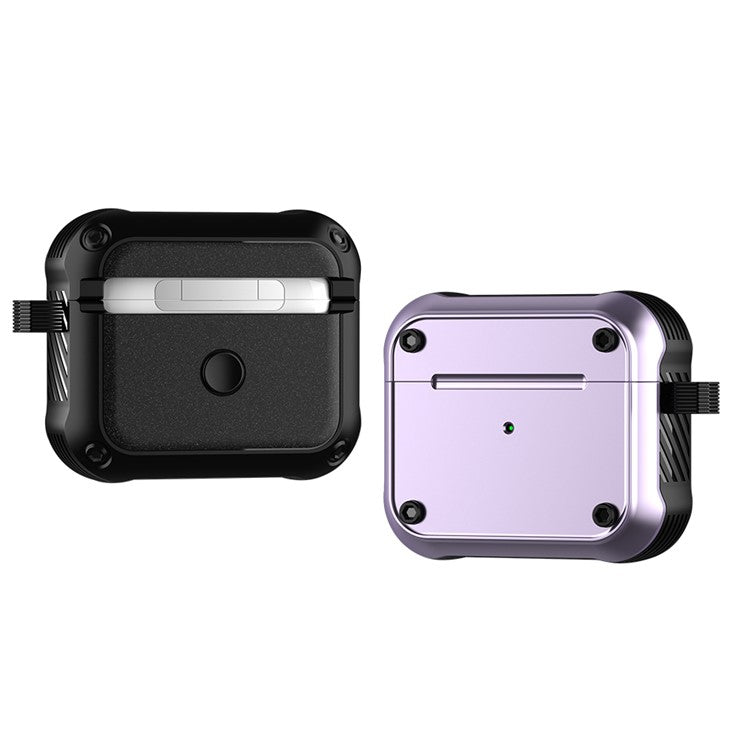 For Apple AirPods 3 Earphone Protective Case Dual-color PC+TPU Bluetooth Earbud Anti-drop Cover with Carabiner - Purple