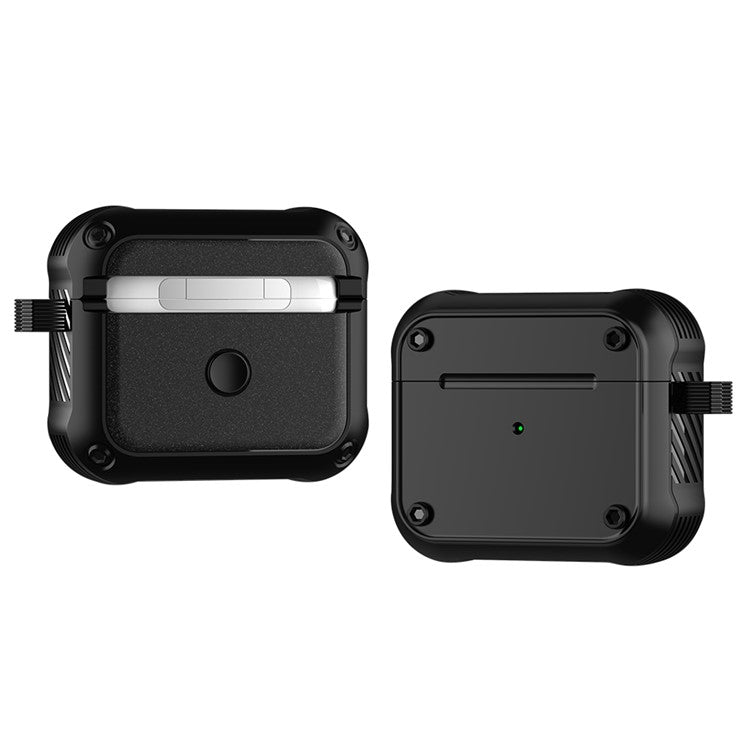 For Apple AirPods 3 Earphone Protective Case Dual-color PC+TPU Bluetooth Earbud Anti-drop Cover with Carabiner - Black