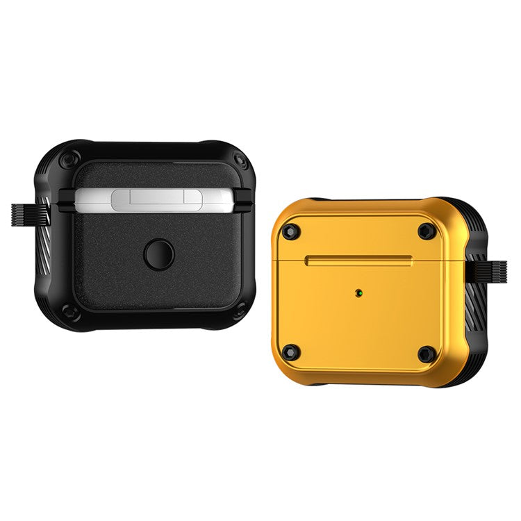 For Apple AirPods 3 Earphone Protective Case Dual-color PC+TPU Bluetooth Earbud Anti-drop Cover with Carabiner - Yellow