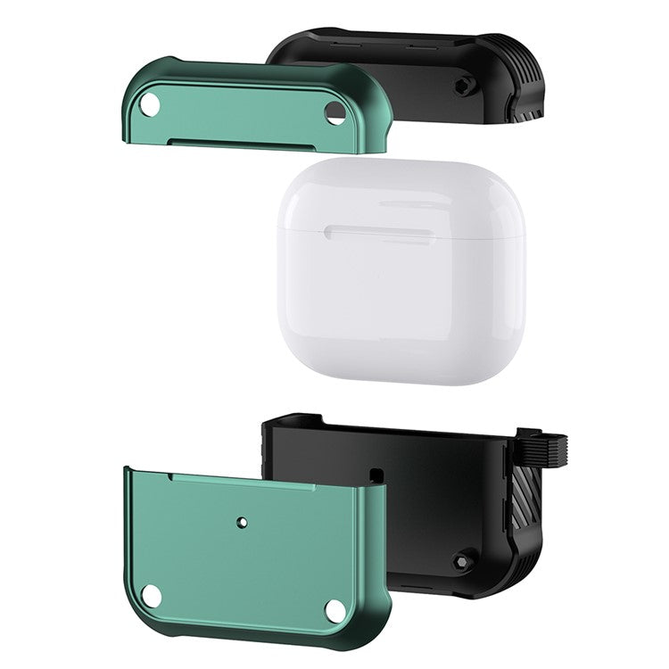 For Apple AirPods 3 Earphone Protective Case Dual-color PC+TPU Bluetooth Earbud Anti-drop Cover with Carabiner - Blue