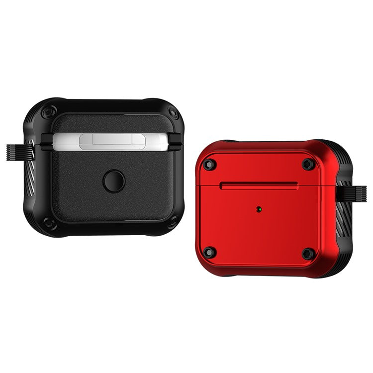 For Apple AirPods 3 Earphone Protective Case Dual-color PC+TPU Bluetooth Earbud Anti-drop Cover with Carabiner - Red