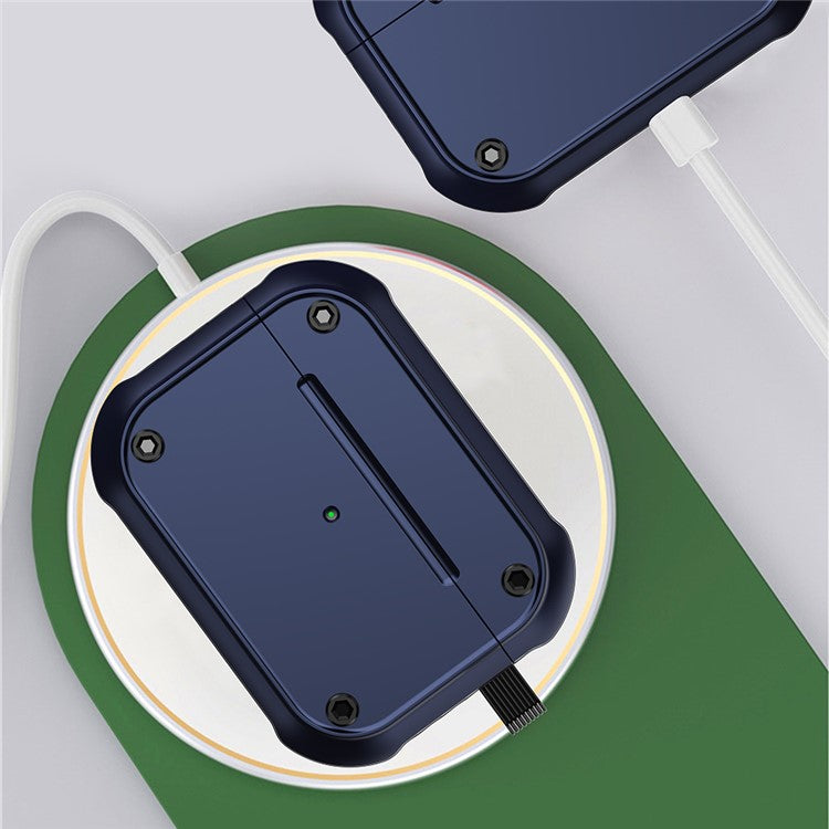 For Apple AirPods Pro Dual-color PC+TPU Earphone Shockproof Case Earbud Charging Box Anti-drop Cover with Carabiner - Blue