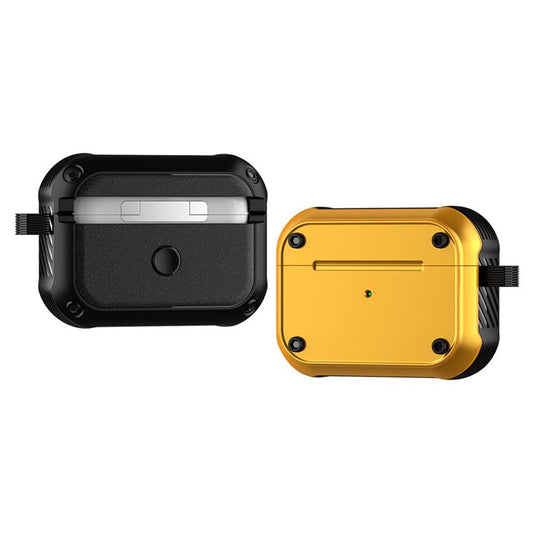 For Apple AirPods Pro Dual-color PC+TPU Earphone Shockproof Case Earbud Charging Box Anti-drop Cover with Carabiner - Yellow
