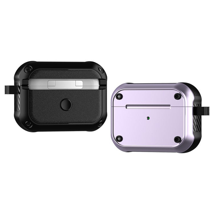 For Apple AirPods Pro Dual-color PC+TPU Earphone Shockproof Case Earbud Charging Box Anti-drop Cover with Carabiner - Purple