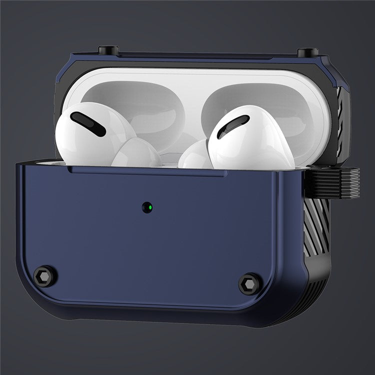 For Apple AirPods Pro Dual-color PC+TPU Earphone Shockproof Case Earbud Charging Box Anti-drop Cover with Carabiner - Red