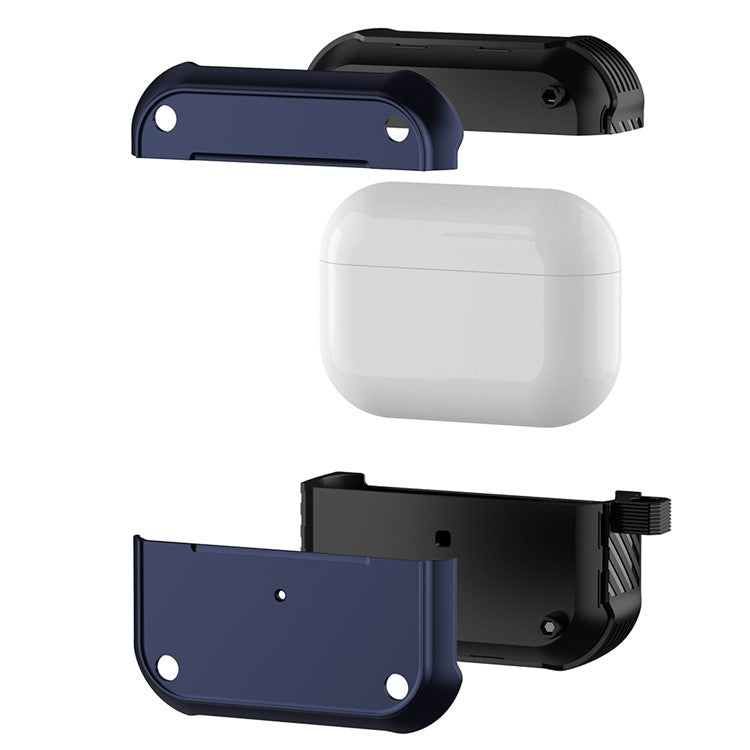 For Apple AirPods Pro Dual-color PC+TPU Earphone Shockproof Case Earbud Charging Box Anti-drop Cover with Carabiner - Red