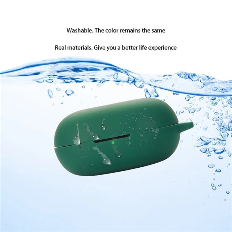 Flexible Silicone Case for SoundPEATS Life Earphone Charging Box, Drop Protection Cover with Anti-lost Buckle - Blackish Green