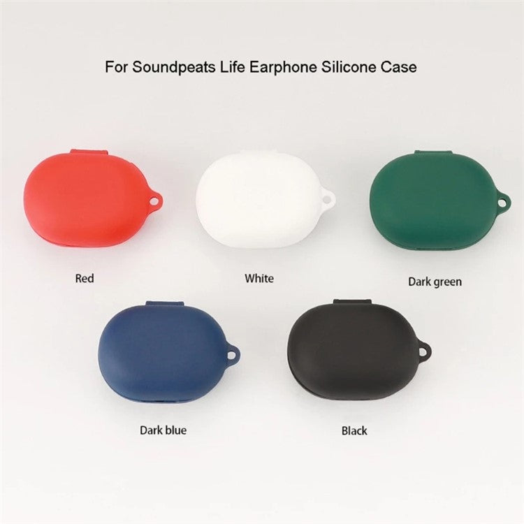 Flexible Silicone Case for SoundPEATS Life Earphone Charging Box, Drop Protection Cover with Anti-lost Buckle - Blackish Green