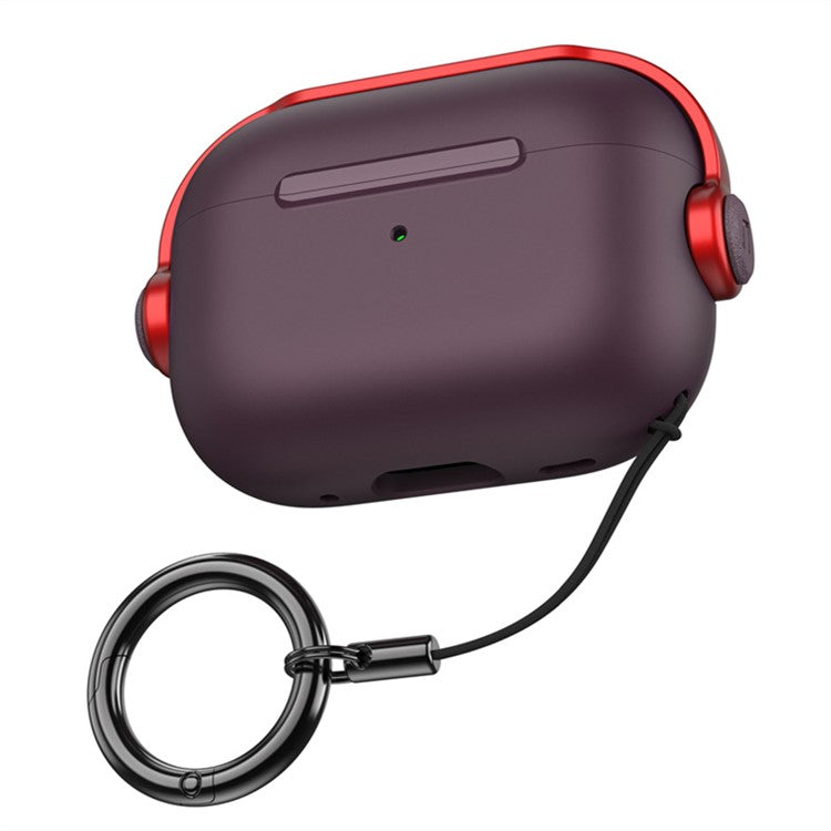 For Apple AirPods Pro 2 Anti-drop Earphone Case Headset Style Dual-color PC+TPU Earbud Cover with Ring Strap - Purple / Red