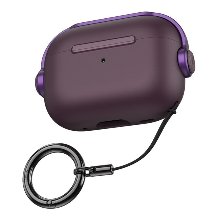 For Apple AirPods Pro 2 Anti-drop Earphone Case Headset Style Dual-color PC+TPU Earbud Cover with Ring Strap - Purple