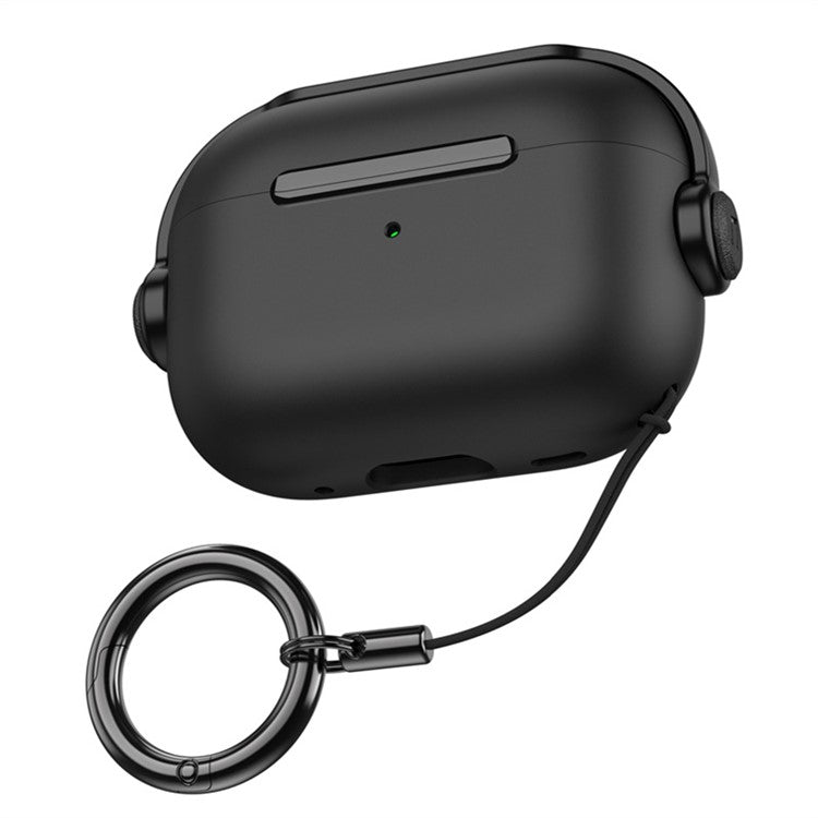 For Apple AirPods Pro 2 Anti-drop Earphone Case Headset Style Dual-color PC+TPU Earbud Cover with Ring Strap - Black