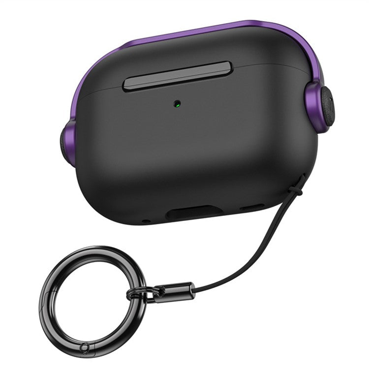 For Apple AirPods Pro 2 Anti-drop Earphone Case Headset Style Dual-color PC+TPU Earbud Cover with Ring Strap - Black / Purple